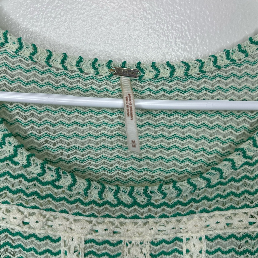 Free People Green & Ivory Womens Sleeveless Crochet Peplum Top Size M - Picture 4 of 5